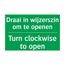 Draai in wijzerszin om te openen /.../ - Turn clockwise to open.