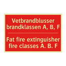 Vetbrandblusser brandklassen A, B, F - Fat fire extinguisher fire classes A. B. F