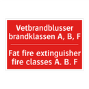 Vetbrandblusser brandklassen A, B, F - Fat fire extinguisher fire classes A. B. F