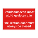 Branddeursectie moet altijd gesloten zijn - Fire section door must always be closed
