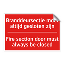 Branddeursectie moet altijd gesloten zijn - Fire section door must always be closed