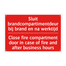 Sluit brandcompartimentdeur bij brand en /.../ - Close fire compartment door in case of fire /.../