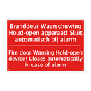 Branddeur Waarschuwing Houd-open apparaat! /.../ - Fire door Warning Hold-open device! Closes /.../