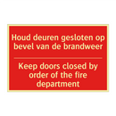 Houd deuren gesloten op bevel van de brandweer /.../ - Keep doors closed by order of the fire department /.../