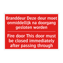 Branddeur Deze deur moet onmiddellijk na /.../ - Fire door This door must be closed immediately /.../