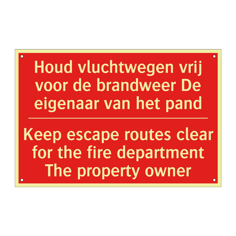 Houd vluchtwegen vrij voor de brandweer /.../ - Keep escape routes clear for the fire department /.../