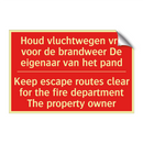 Houd vluchtwegen vrij voor de brandweer /.../ - Keep escape routes clear for the fire department /.../