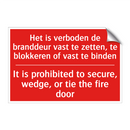 Het is verboden de branddeur vast te zetten, /.../ - It is prohibited to secure, wedge, or tie /.../