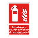 Brandblusser bevindt zich onder de passagiersstoel
