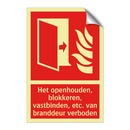 Het openhouden, blokkeren, vastbinden, etc. van branddeur verboden