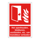 Het openhouden, blokkeren, vastbinden, etc. van branddeur verboden