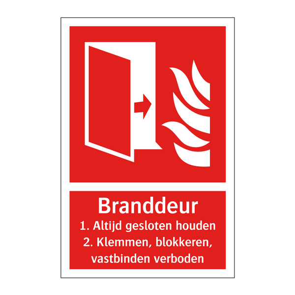 Branddeur 1. Altijd gesloten houden 2. Klemmen, blokkeren, vastbinden verboden