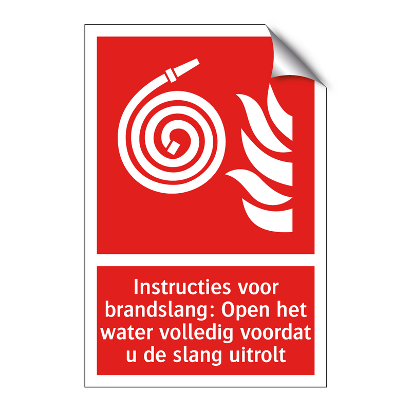 Instructies voor brandslang: Open het water volledig voordat u de slang uitrolt