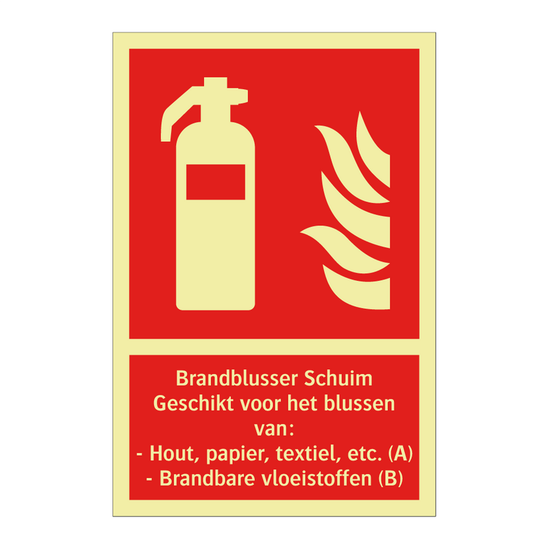 Brandblusser Schuim Geschikt voor het blussen van: - Hout, papier, textiel, etc. (A) - Brandbare vloeistoffen (B)