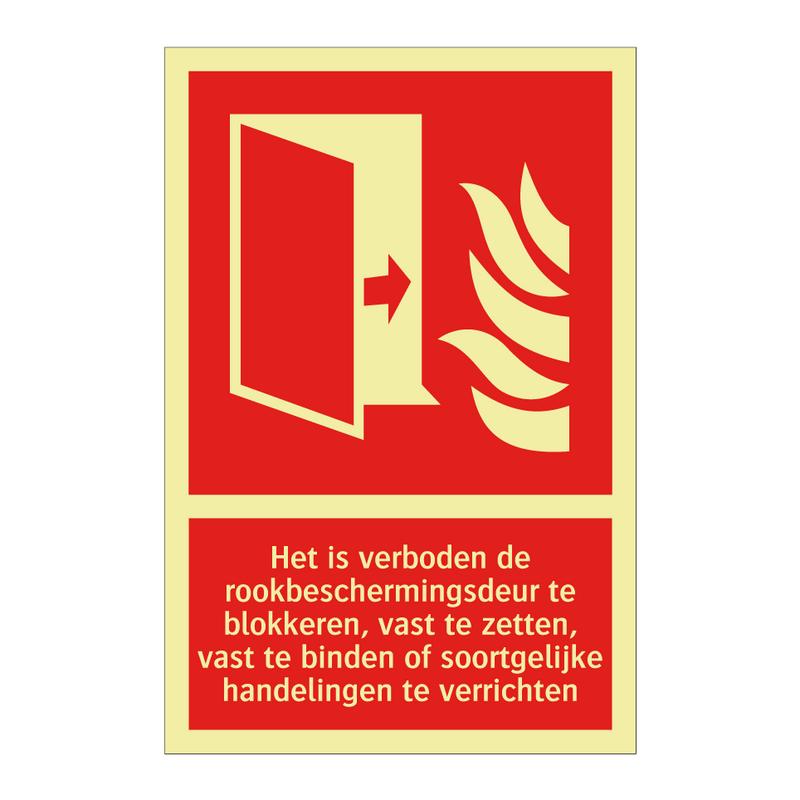 Het is verboden de rookbeschermingsdeur te blokkeren, vast te zetten, vast te binden of soortgelijke handelingen te verrichten