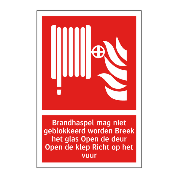 Brandhaspel mag niet geblokkeerd worden Breek het glas Open de deur Open de klep Richt op het vuur