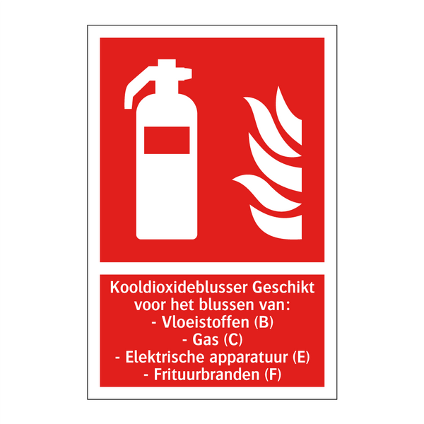 Kooldioxideblusser Geschikt voor het blussen van: - Vloeistoffen (B) - Gas (C) - Elektrische apparatuur (E) - Frituurbranden (F)