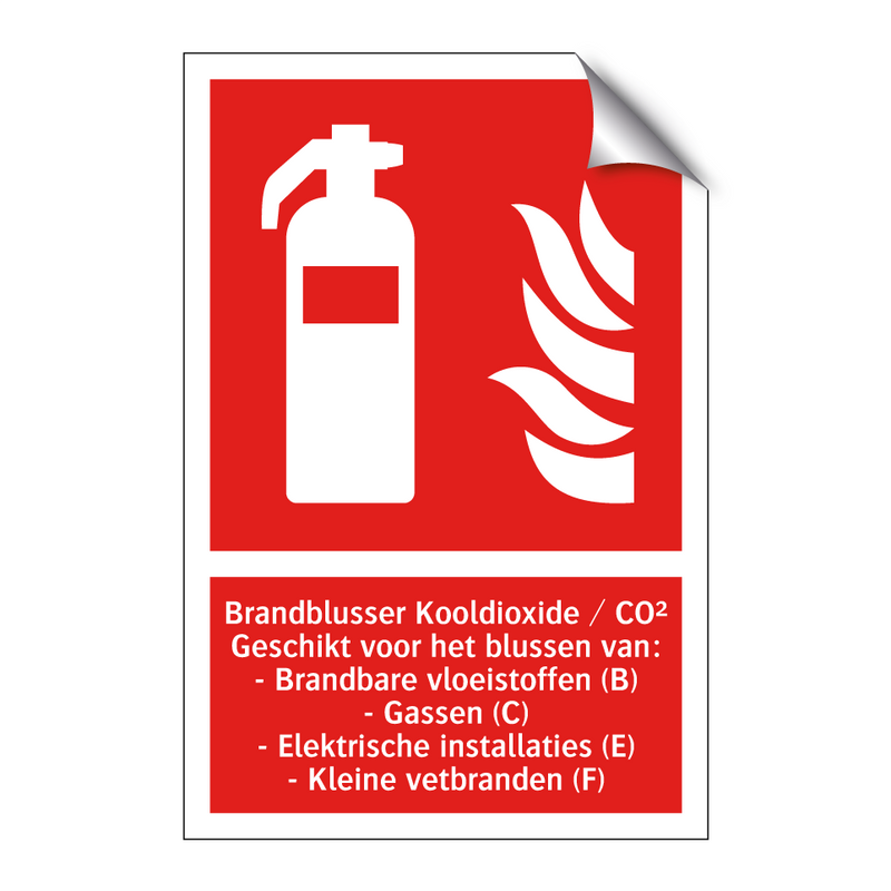 Brandblusser Kooldioxide / CO² Geschikt voor het blussen van: - Brandbare vloeistoffen (B) - Gassen (C) - Elektrische installaties (E) - Kleine vetbranden (F)