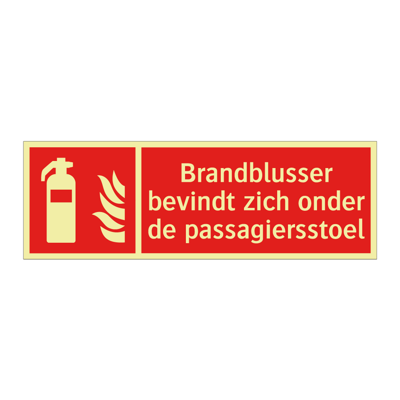 Brandblusser bevindt zich onder de passagiersstoel