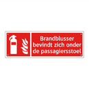 Brandblusser bevindt zich onder de passagiersstoel