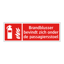 Brandblusser bevindt zich onder de passagiersstoel