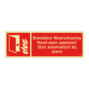 Branddeur Waarschuwing Houd-open apparaat! Sluit automatisch bij alarm