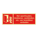 Het openhouden, blokkeren, vastbinden, etc. van branddeur verboden