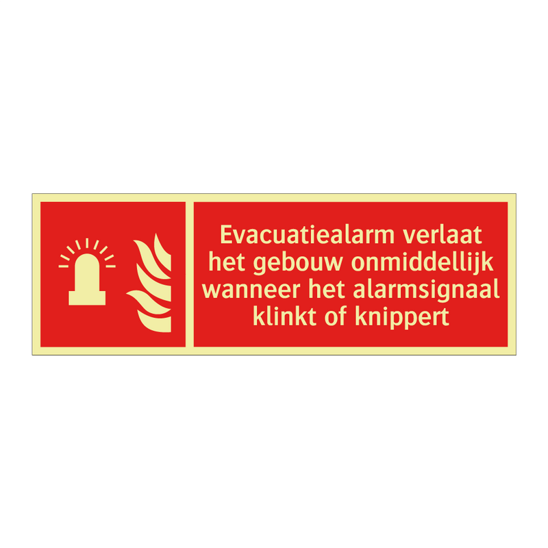 Evacuatiealarm verlaat het gebouw onmiddellijk wanneer het alarmsignaal klinkt of knippert
