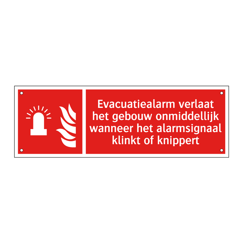 Evacuatiealarm verlaat het gebouw onmiddellijk wanneer het alarmsignaal klinkt of knippert