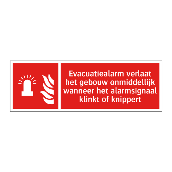 Evacuatiealarm verlaat het gebouw onmiddellijk wanneer het alarmsignaal klinkt of knippert