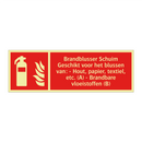 Brandblusser Schuim Geschikt voor het blussen van: - Hout, papier, textiel, etc. (A) - Brandbare vloeistoffen (B)