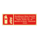 Brandblusser Water Geschikt voor het blussen van: - Hout, Papier, Textiel, etc. (A) - Mensen of dieren - Gloeiende resten