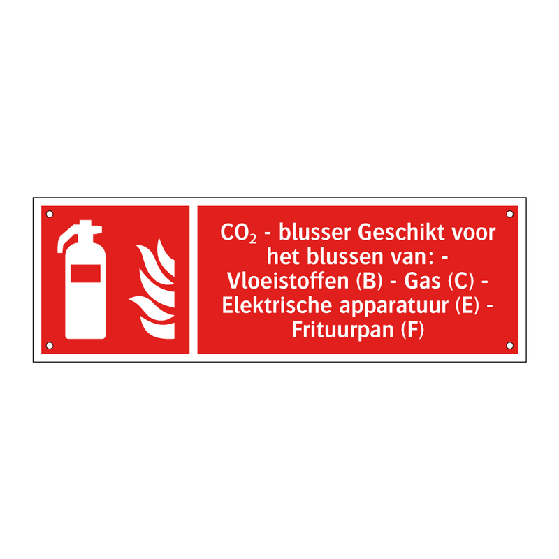 CO₂ - blusser Geschikt voor het blussen van: - Vloeistoffen (B) - Gas (C) - Elektrische apparatuur (E) - Frituurpan (F)