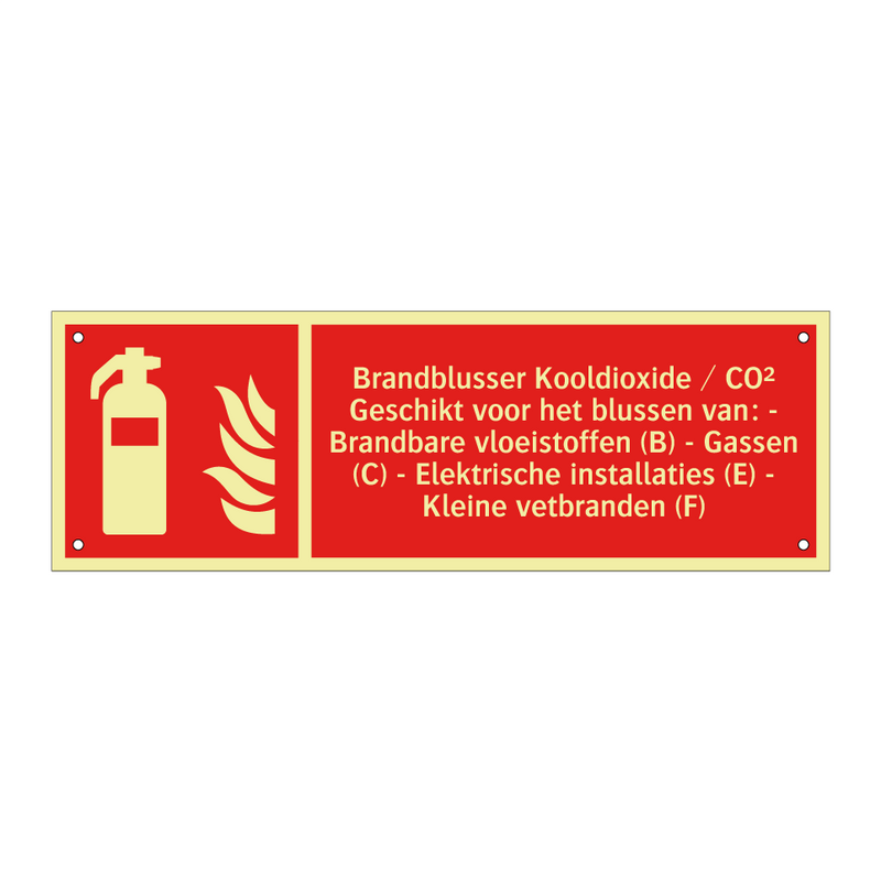 Brandblusser Kooldioxide / CO² Geschikt voor het blussen van: - Brandbare vloeistoffen (B) - Gassen (C) - Elektrische installaties (E) - Kleine vetbranden (F)