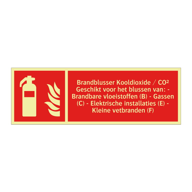 Brandblusser Kooldioxide / CO² Geschikt voor het blussen van: - Brandbare vloeistoffen (B) - Gassen (C) - Elektrische installaties (E) - Kleine vetbranden (F)