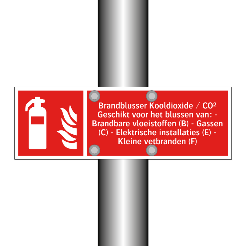 Brandblusser Kooldioxide / CO² Geschikt voor het blussen van: - Brandbare vloeistoffen (B) - Gassen (C) - Elektrische installaties (E) - Kleine vetbranden (F)
