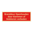 Branddeur Openhouden door klemmen of blokkeren verboden