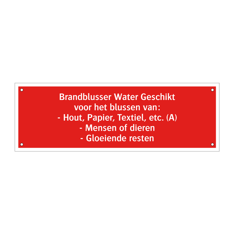 Brandblusser Water Geschikt voor het blussen van: - Hout, Papier, /.../