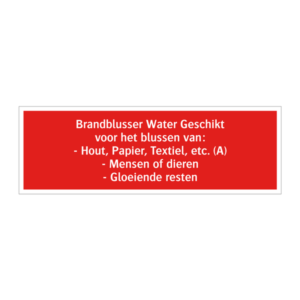Brandblusser Water Geschikt voor het blussen van: - Hout, Papier, /.../