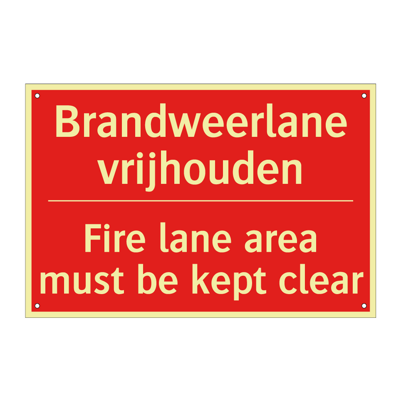 Brandweerlane vrijhouden - Fire lane area must be kept clear