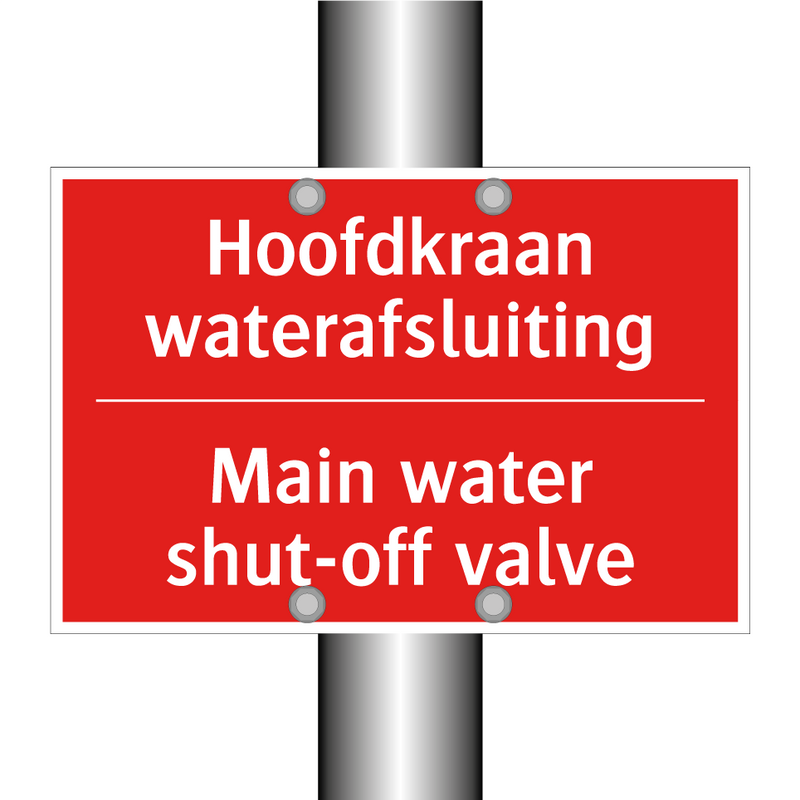 Hoofdkraan waterafsluiting - Main water shut-off valve
