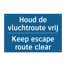Houd de vluchtroute vrij - Keep escape route clear