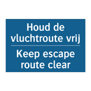 Houd de vluchtroute vrij - Keep escape route clear