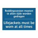 Reddingsvesten moeten te allen /.../ - Lifejackets must be worn at all /.../