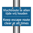 Vluchtroute te allen tijde vrij /.../ - Keep escape route clear at all /.../