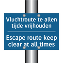 Vluchtroute te allen tijde vrijhouden /.../ - Escape route keep clear at all /.../