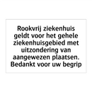 Rookvrij ziekenhuis geldt voor het gehele ziekenhuisgebied met uitzondering van aangewezen plaatsen. Bedankt voor uw begrip