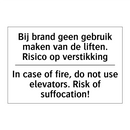 Bij brand geen gebruik maken van /.../ - In case of fire, do not use elevators. /.../