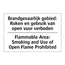 Brandgevaarlijk gebied: Roken /.../ - Flammable Area: Smoking and Use /.../
