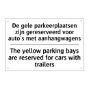 De gele parkeerplaatsen zijn gereserveerd /.../ - The yellow parking bays are reserved /.../